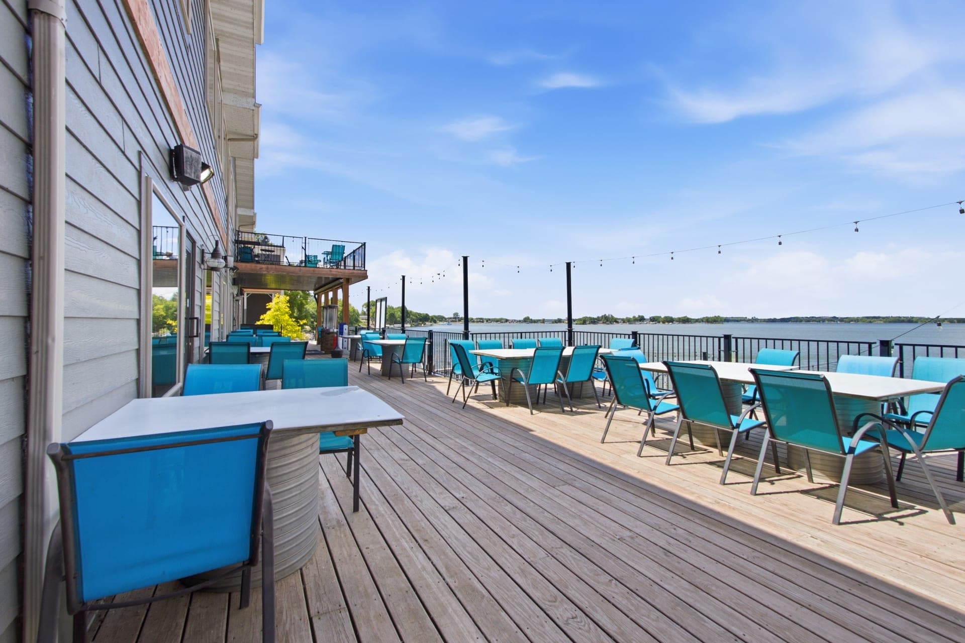 Lakeside seating on the bottom deck at The Hillside